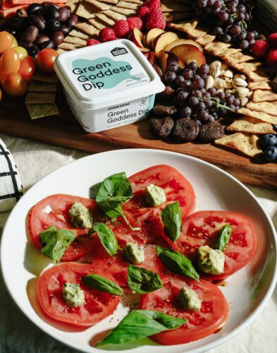 caprese salad with green goddess dip