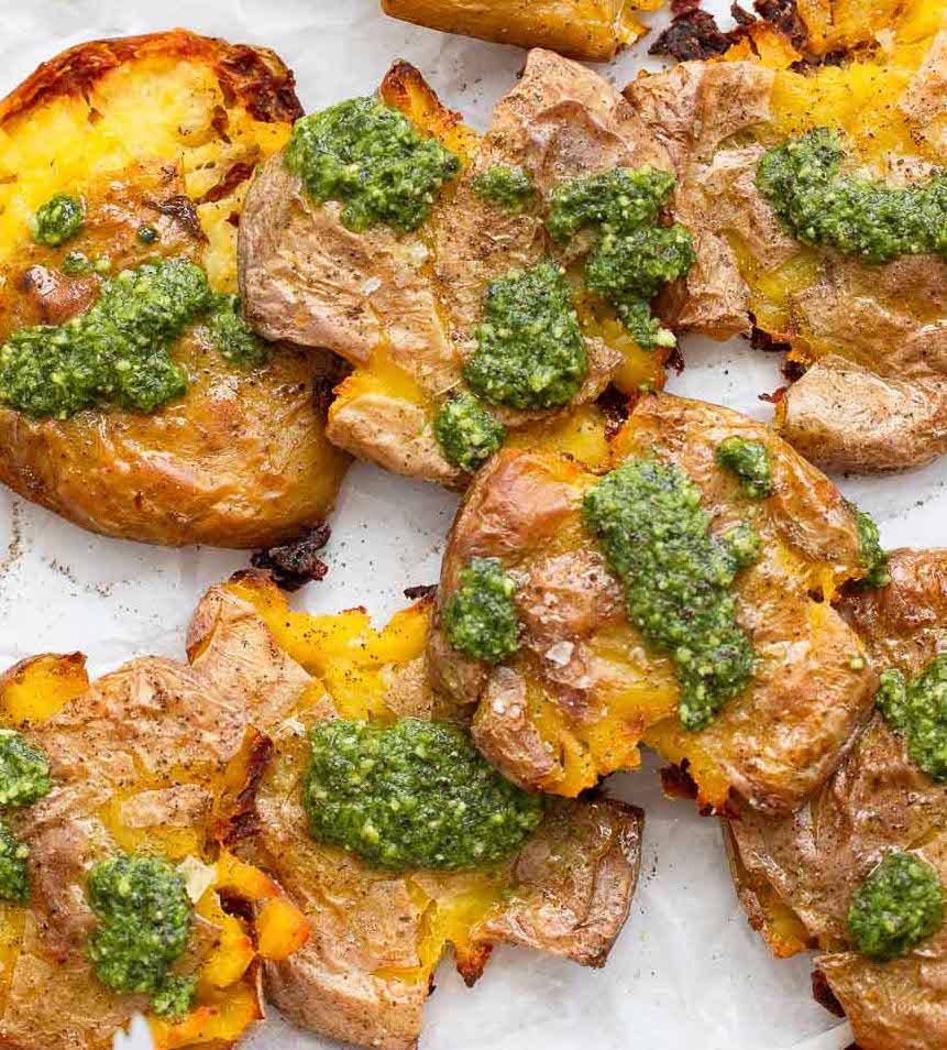 Crispy Smashed Pesto Potatoes Gotham Greens